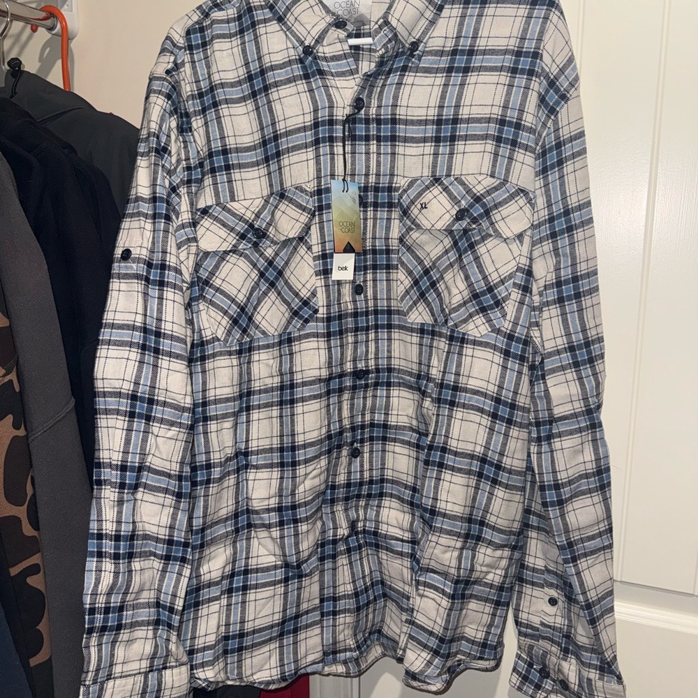 Blue and White Plaid Button-Up Shirt